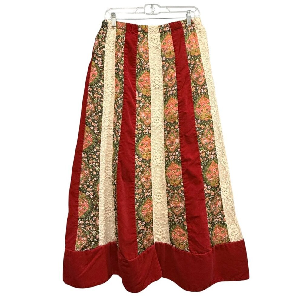 VTG 70s Chessa Davis Velvet Lace Cottagecore Prairie Maxi Skirt Holiday Size‎ M?